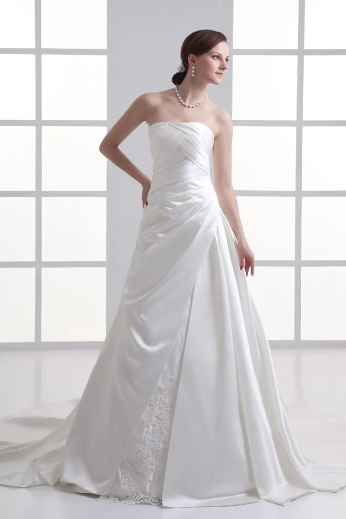 ---Old collections wedding dresses, satin wedding dress with sleeveless draped bodice--