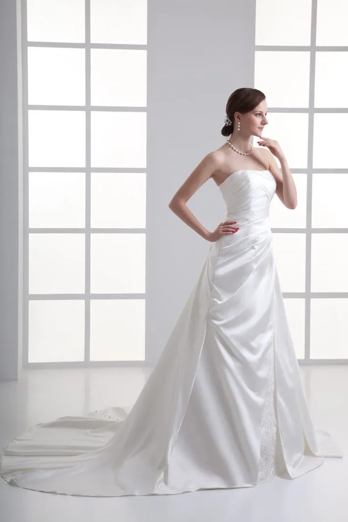 ---Old collections wedding dresses, satin wedding dress with sleeveless draped bodice--