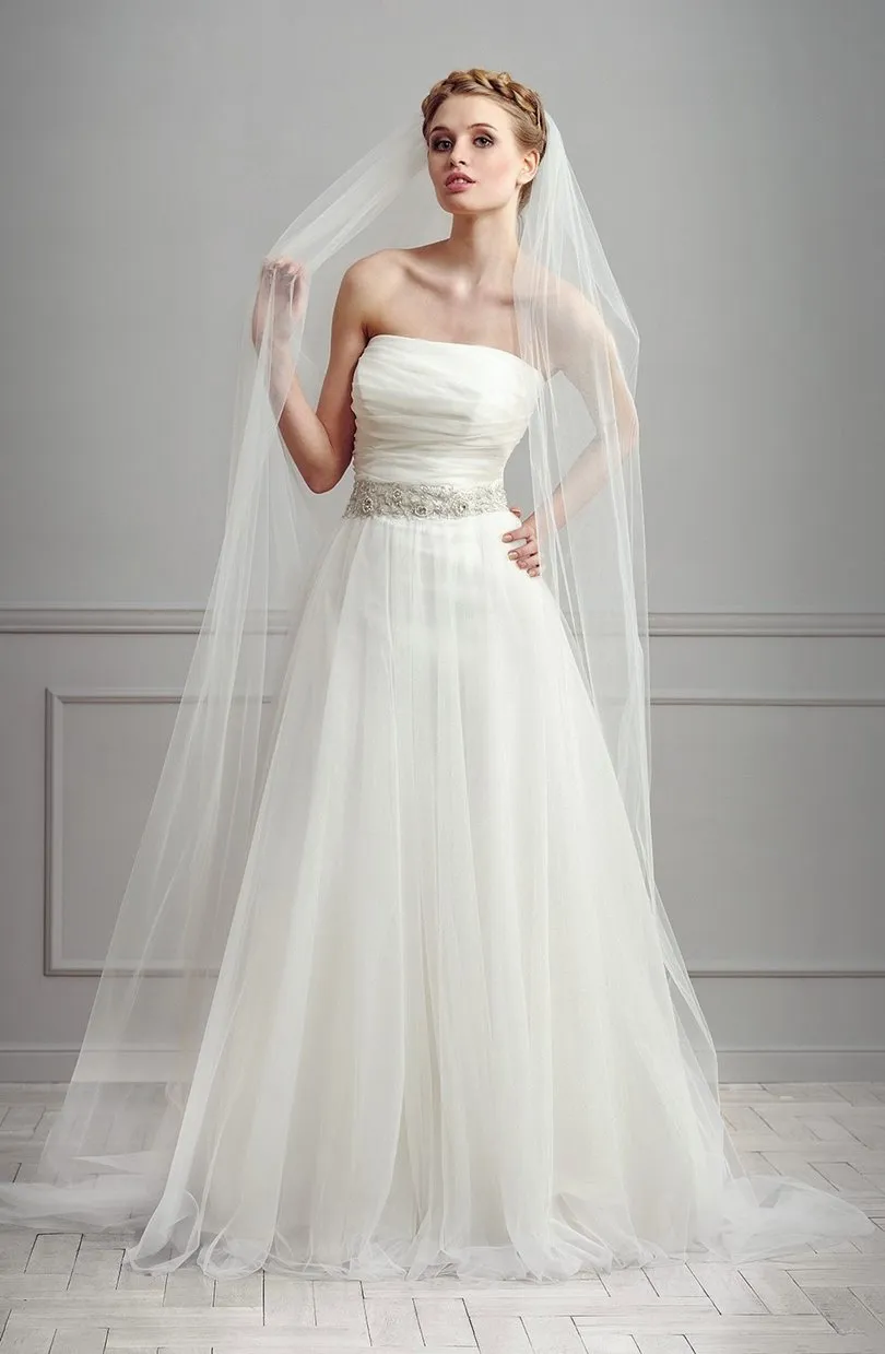 ---Very simple tulle wedding dress for civil wedding ceremony with draped bodice with straight neckline bridal collection 2021--