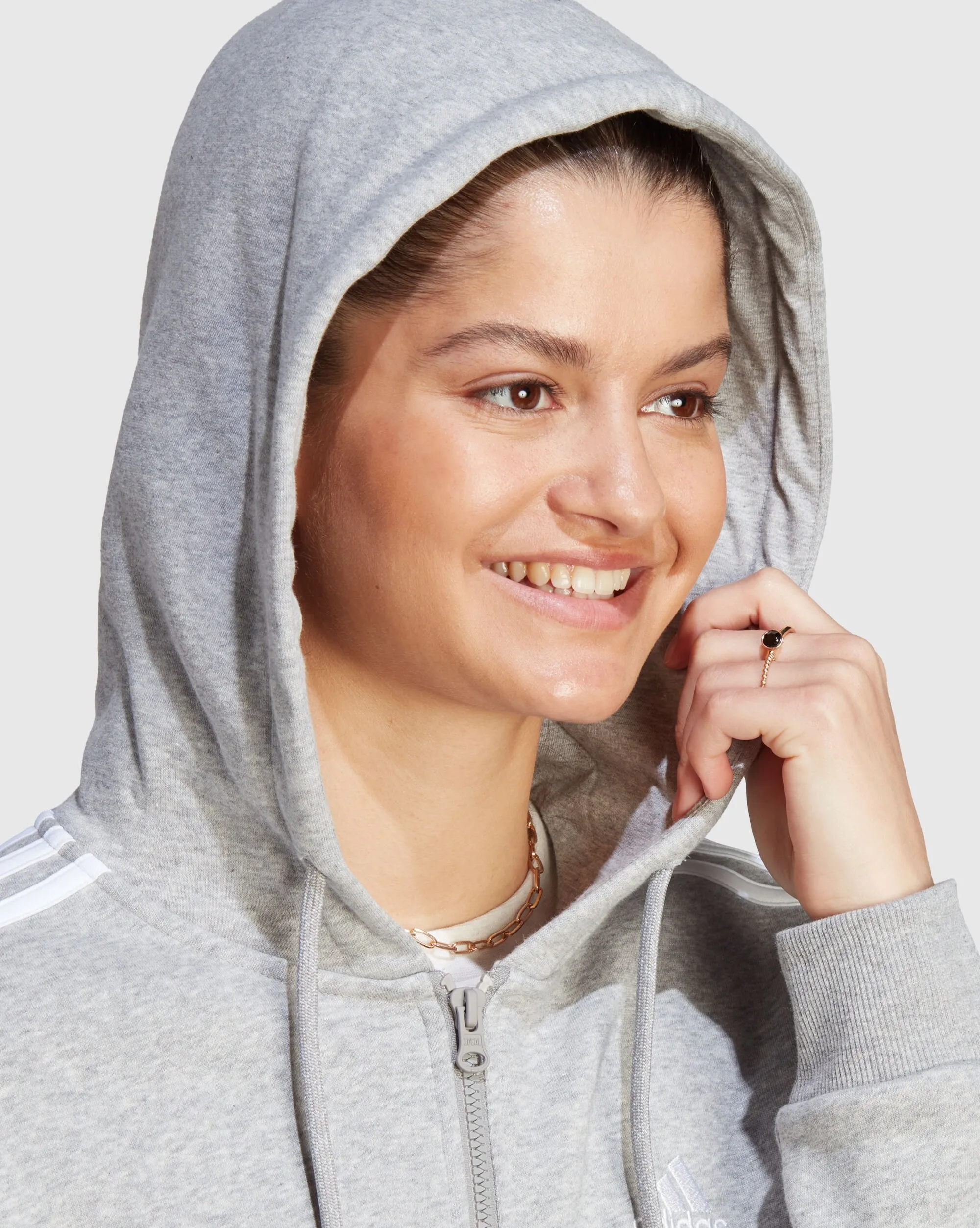 Adidas Felpa Con Cappuccio 3-Stripes Fleece Full Zip  Grigio Donna