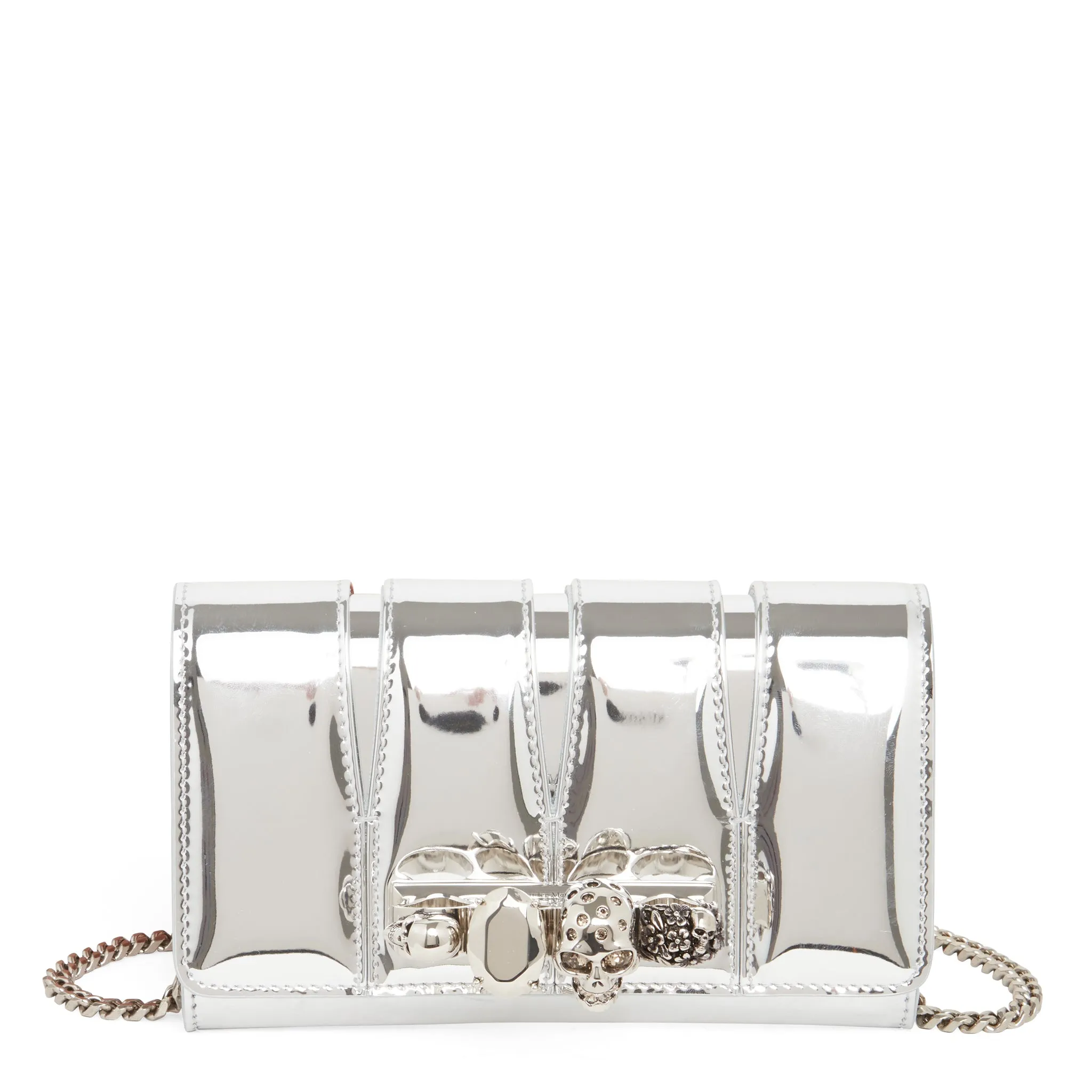 ALEXANDER MCQUEEN  Borsa mini ''The Slash'' in vernice argento