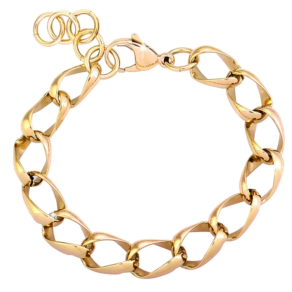 Bracciale con maglia groumette fantasia in acciaio Gold