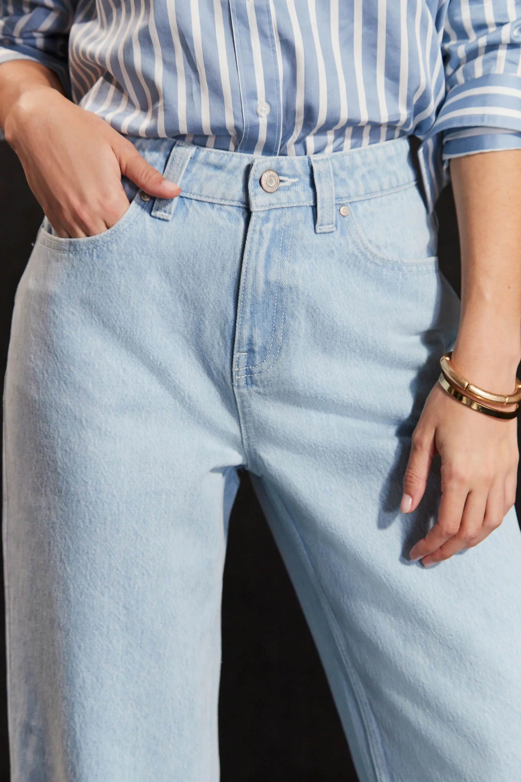 Cropped Turn Up Wide Leg 100% Cotton Jeans    