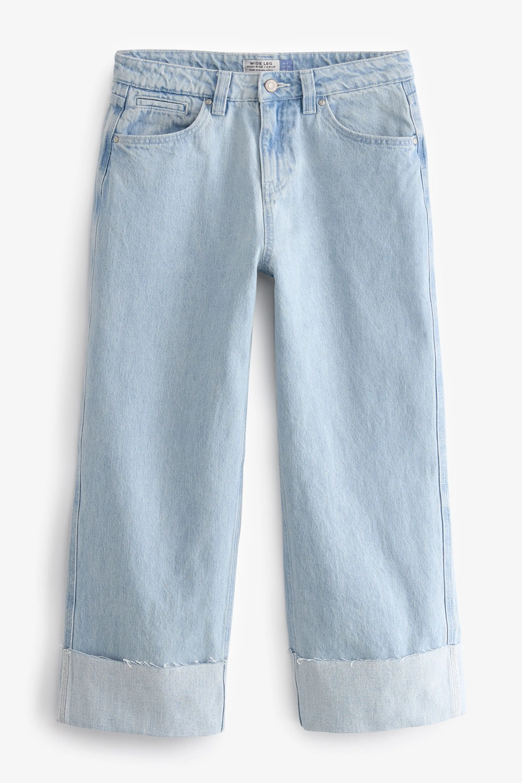 Cropped Turn Up Wide Leg 100% Cotton Jeans    