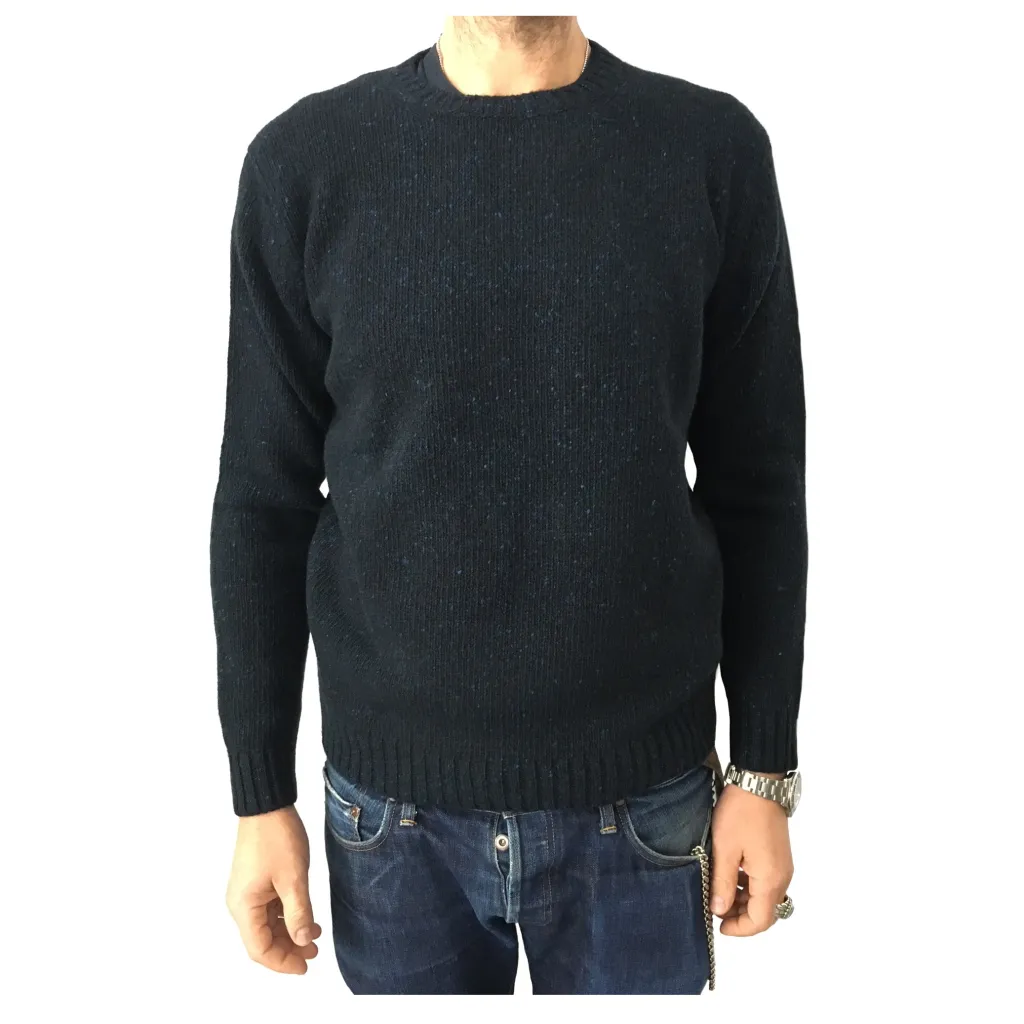 DELLA CIANA maglia uomo girocollo nero/blu 70% lana 30% cashmere MADE IN ITALY