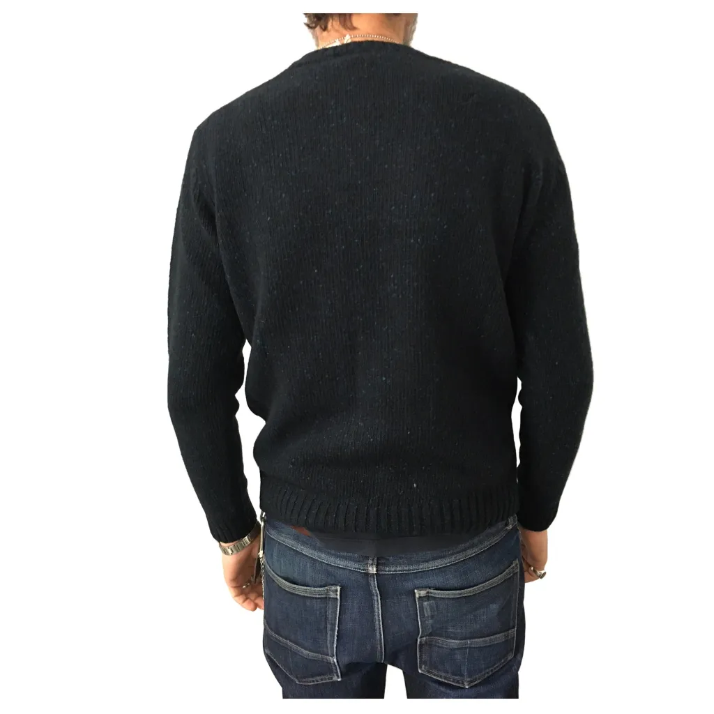 DELLA CIANA maglia uomo girocollo nero/blu 70% lana 30% cashmere MADE IN ITALY