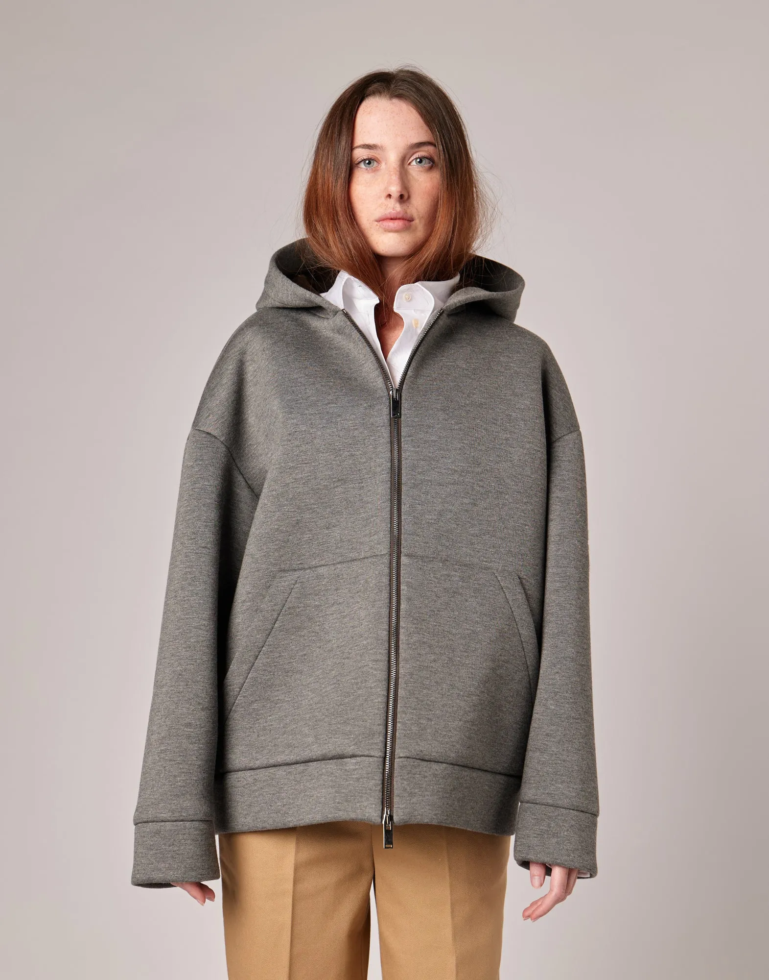 DOUUOD Giacca con Zip e Cappuccio in Neoprene Wool Jersey