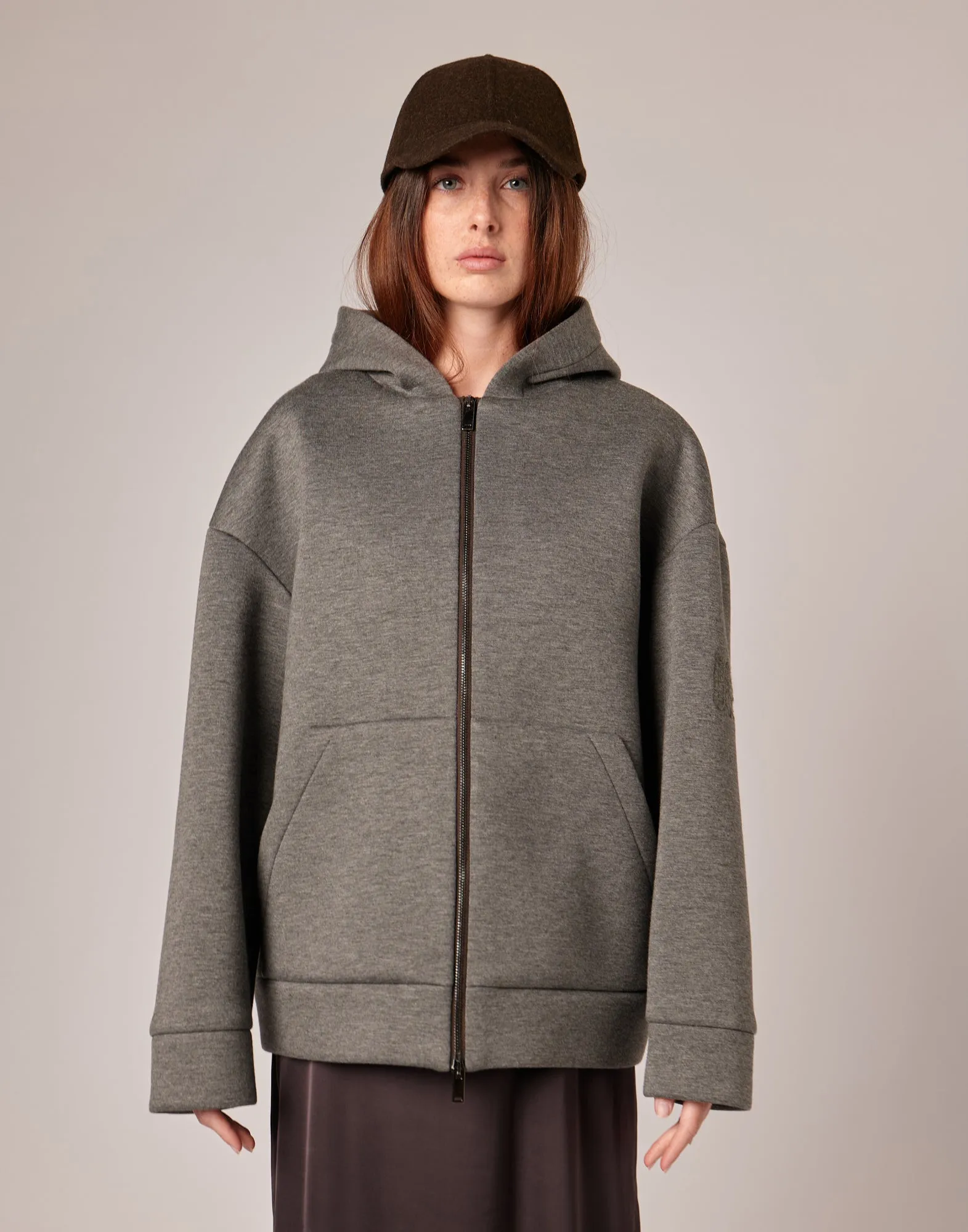 DOUUOD Giacca con Zip e Cappuccio in Neoprene Wool Jersey