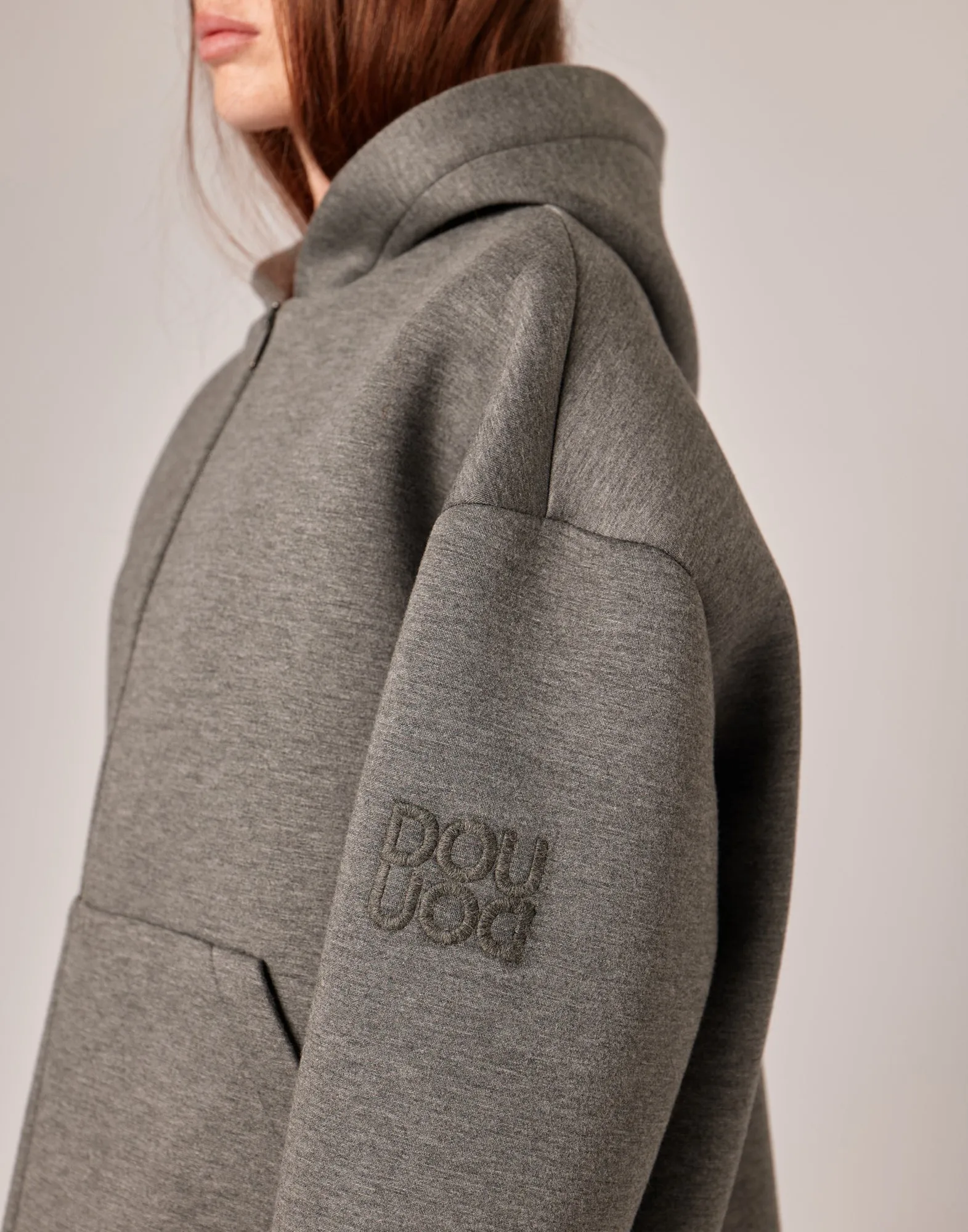 DOUUOD Giacca con Zip e Cappuccio in Neoprene Wool Jersey