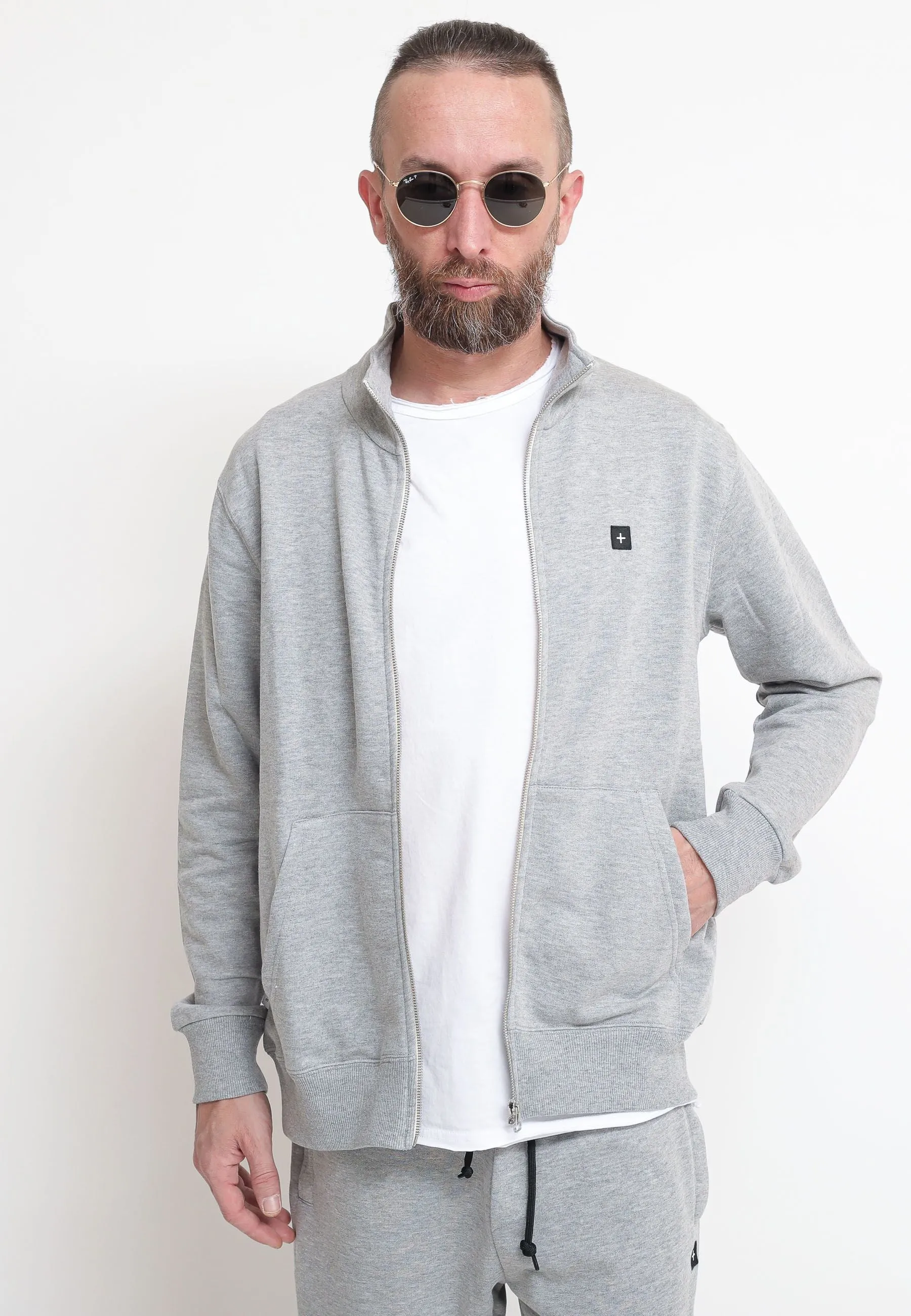 Felpa Full Zip Collo In Piedi Heather/Grigio Melange