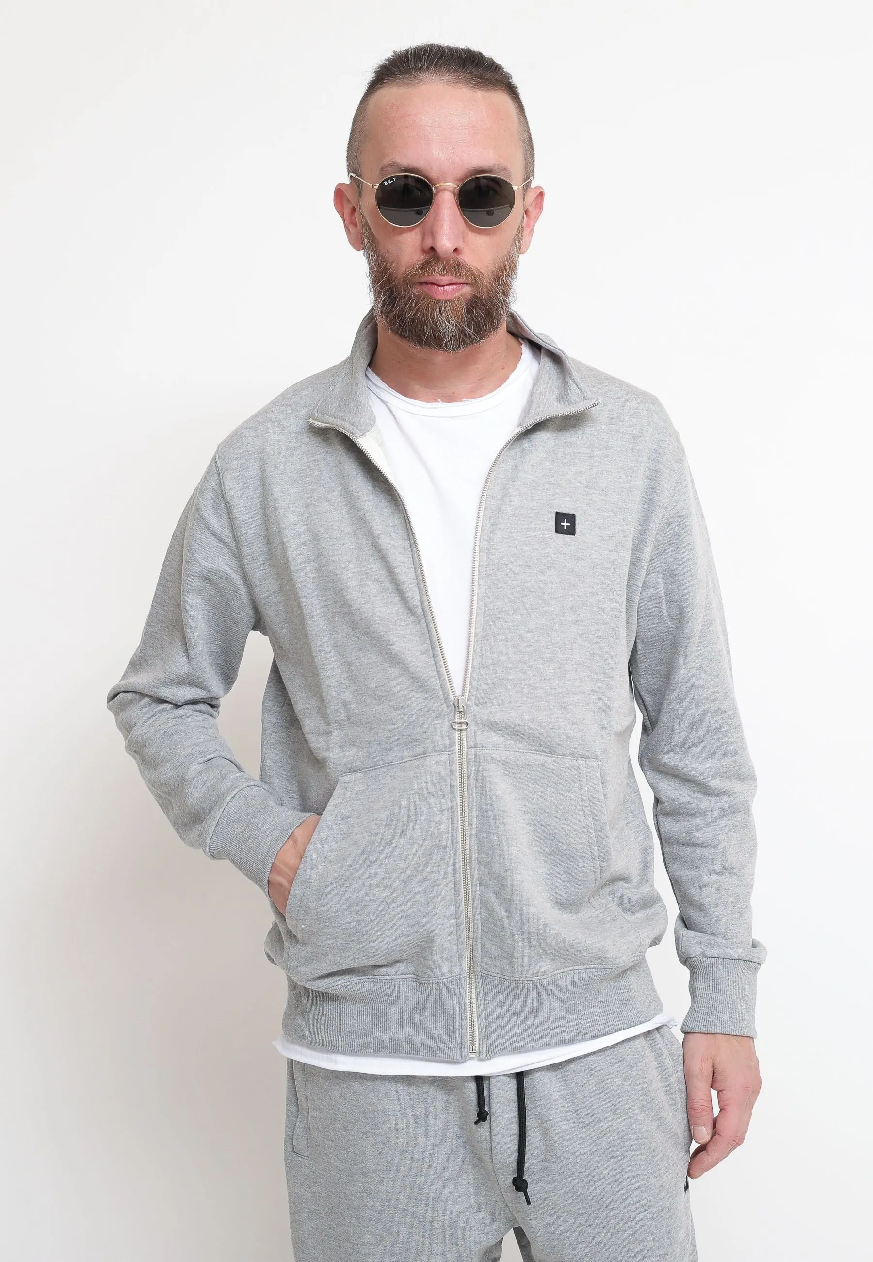 Felpa Full Zip Collo In Piedi Heather/Grigio Melange