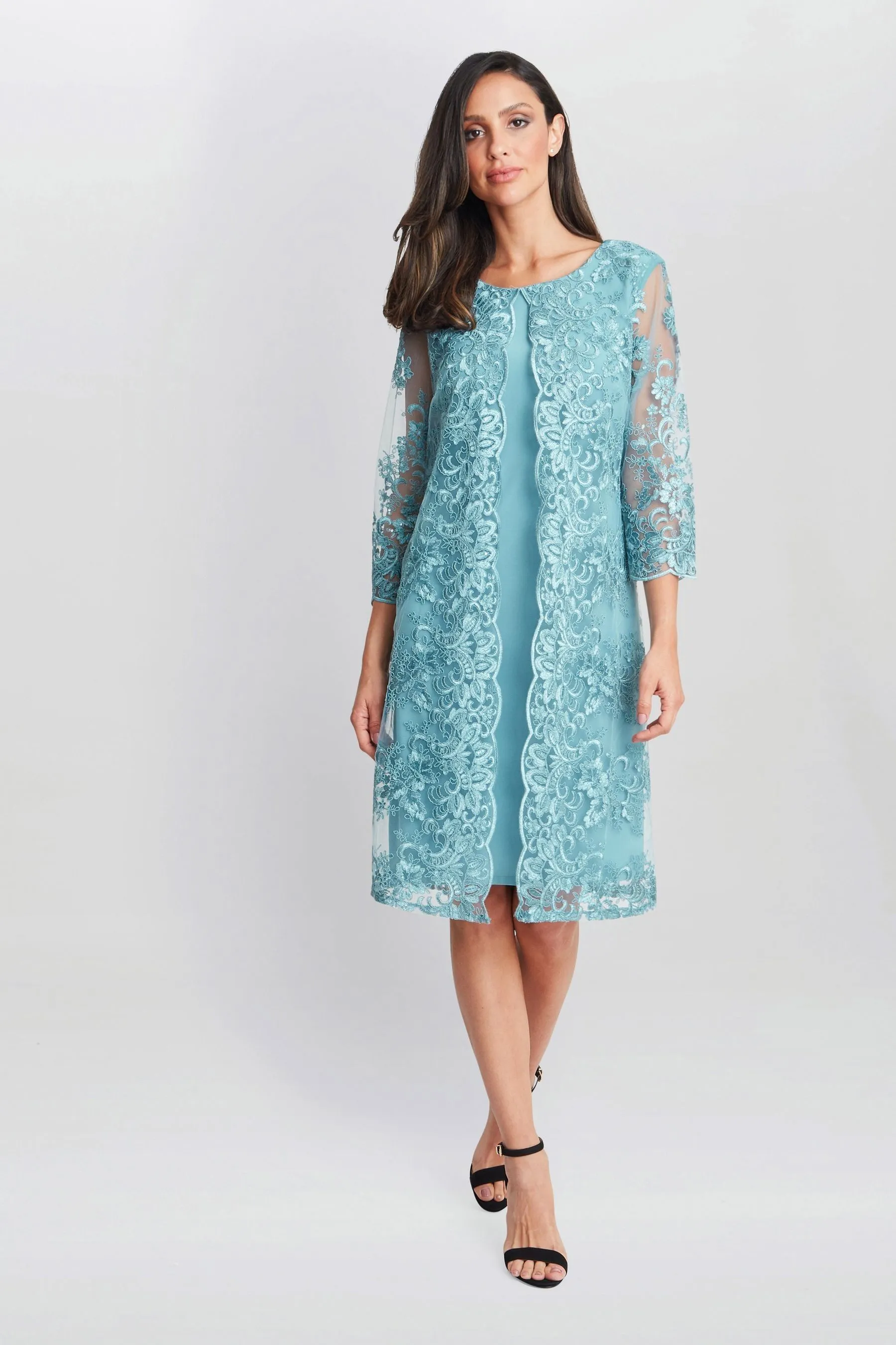 Gina Bacconi Blu - Jill Embroidered Lace Mock Jacket Dress