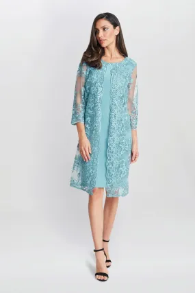 Gina Bacconi Blu - Jill Embroidered Lace Mock Jacket Dress