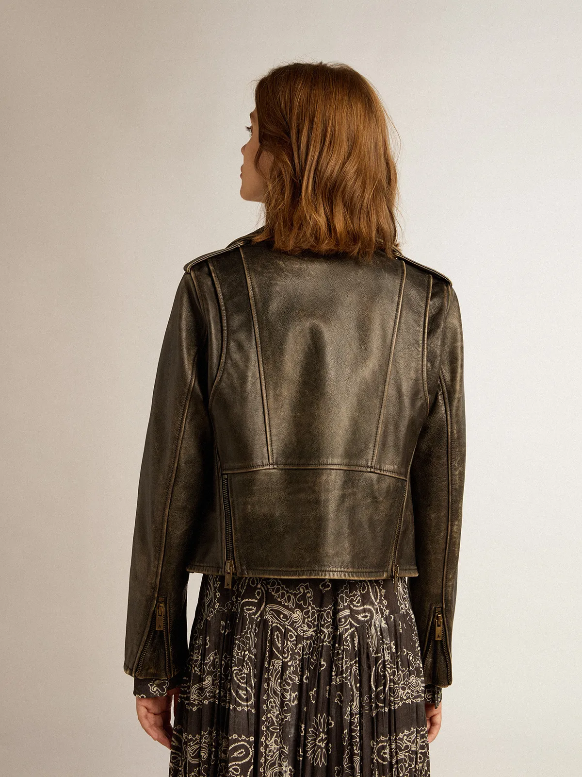 GOLDEN GOOSE Biker Jacket in Distressed Leather