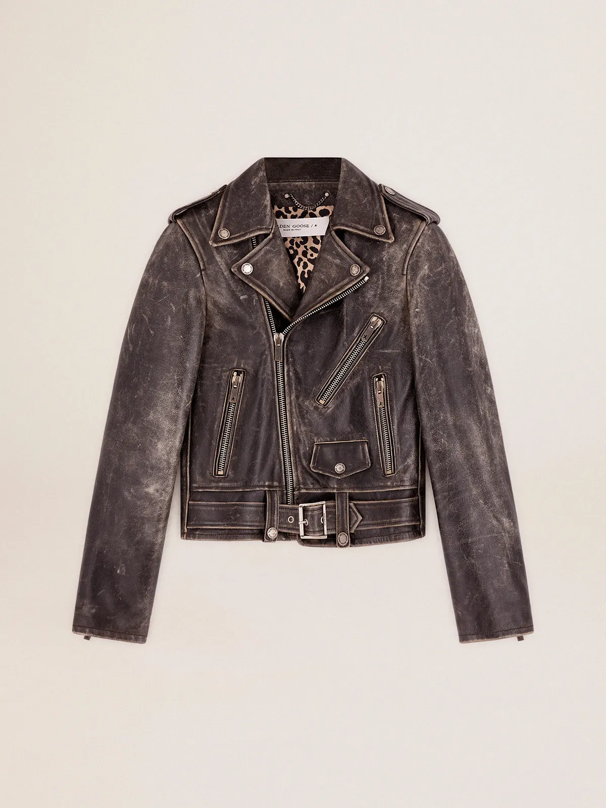 GOLDEN GOOSE Biker Jacket in Distressed Leather