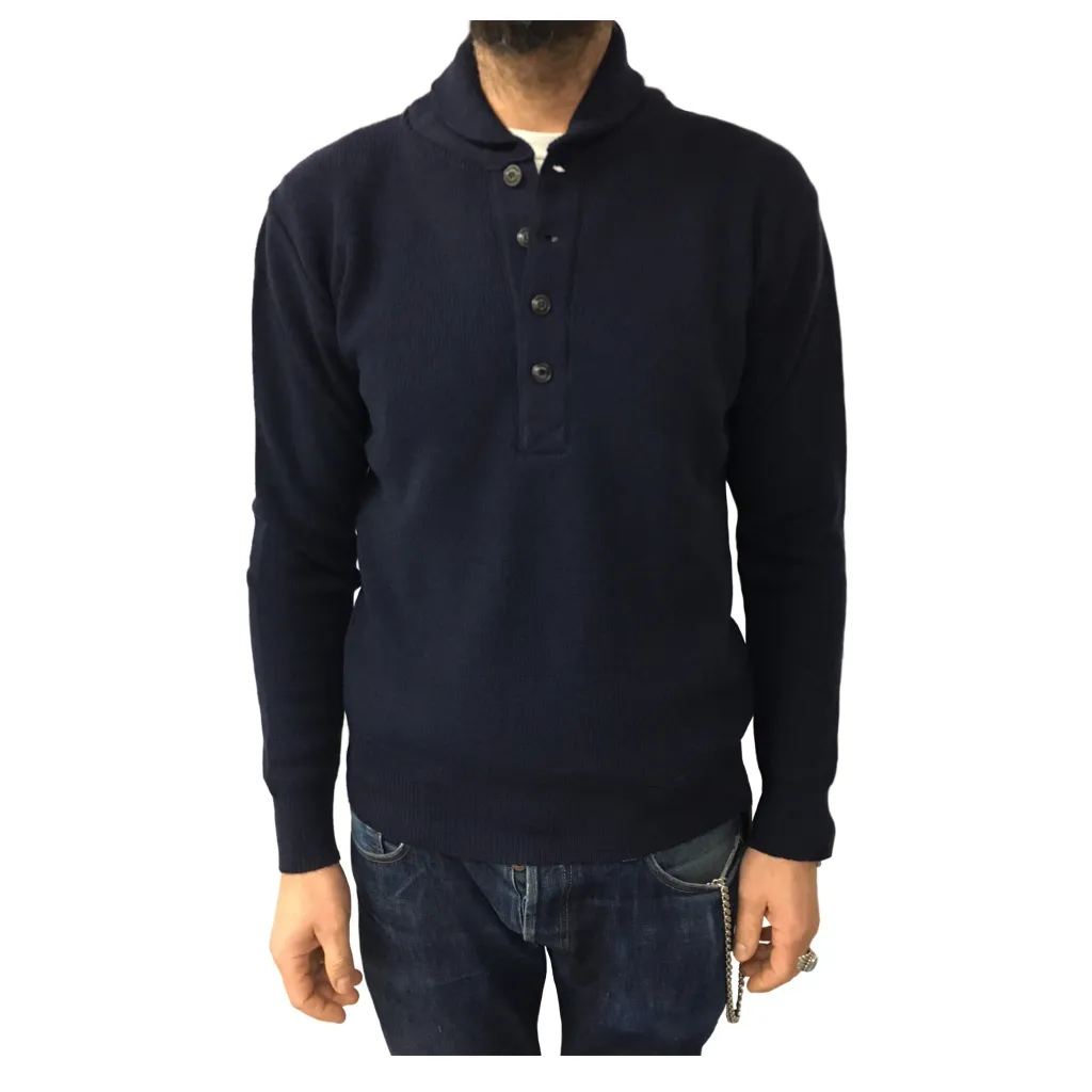 GRP maglia uomo blu collo sciallato bottoni 100% lana MADE IN ITALY