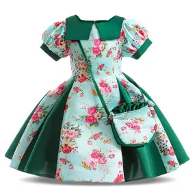 Invia borsa Vintage Girl Princess Party Dress Abbigliamento per bambini Modello Flower Clothes Costume per bambini Abito da spos