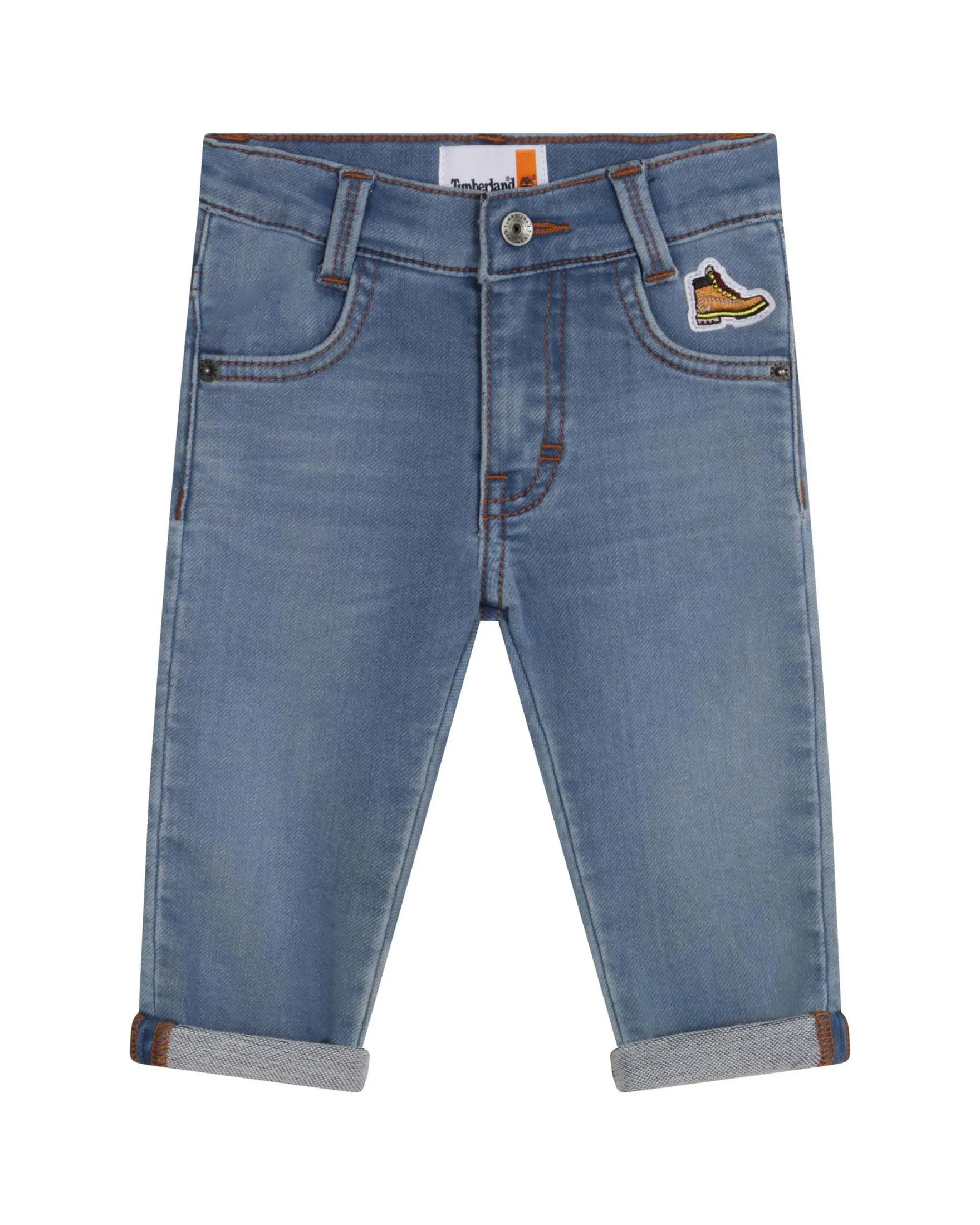 Jeans stretch a lavaggio medio stone washed con patch scarponcino 2-3 anni