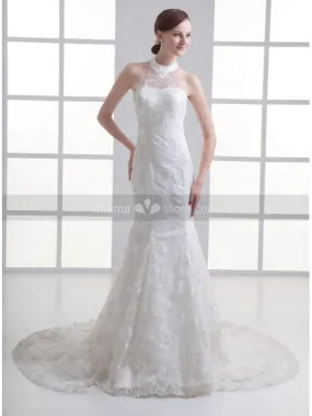 MARIANA - A-line Mermaid Halter Chapel train Tulle Wedding dress