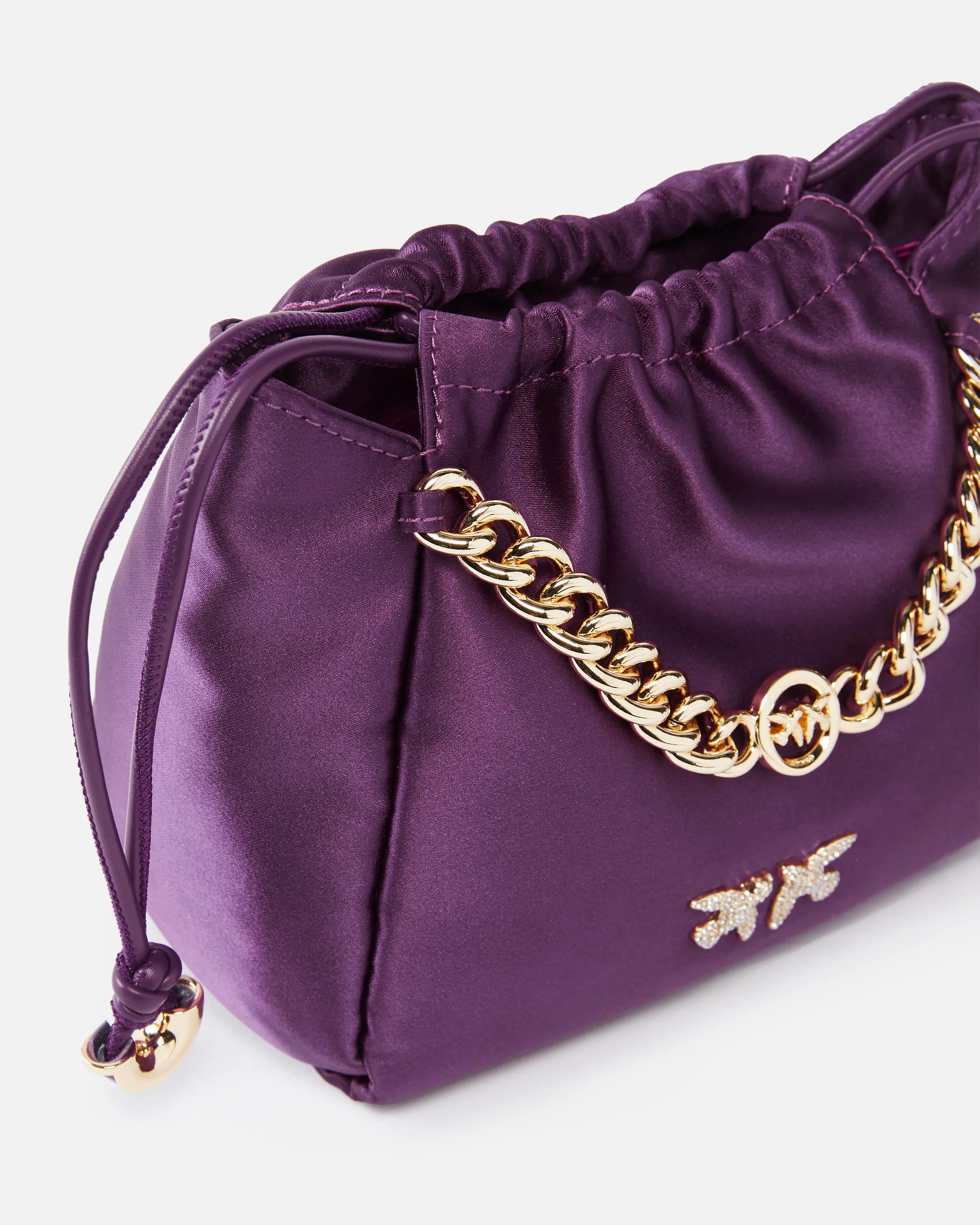  Mini borsa pochette in satin con catena    