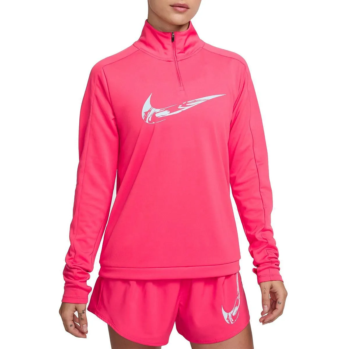      NIKE MAGLIA MANICA LUNGA 1/2 ZIP DRI-FIT SWOOSH HBR DONNA  