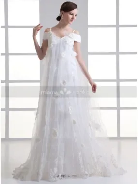 OLGA - A-line Spaghetti straps Off the shoulder V-neck Chapel train Tulle Wedding dress