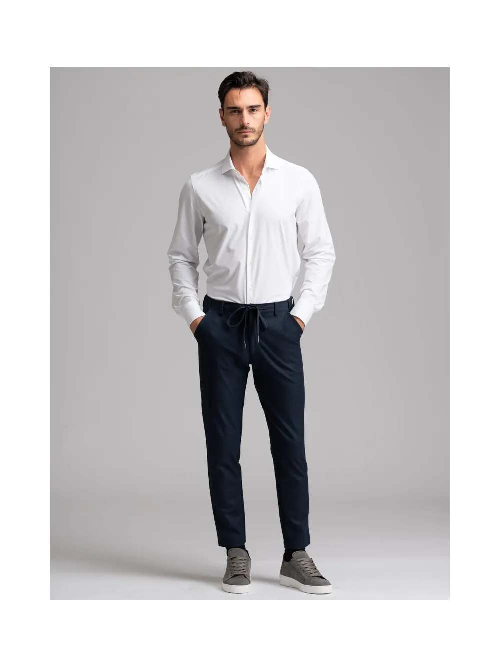 Pantalone uomo blu in jersey stampato