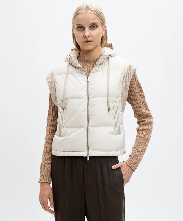 Peserico Gilet in piumino beige con lana A03410F05E6957