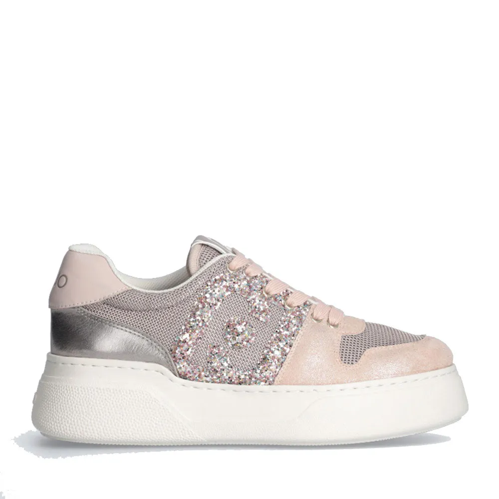 Scarpe Donna LIU JO Sneakers Tami 10 in Brighty Mesh con Maxi Logo Glitter color Mauve