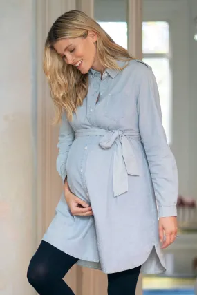 Seraphine - Abito premaman in chambray di cotone con cintura