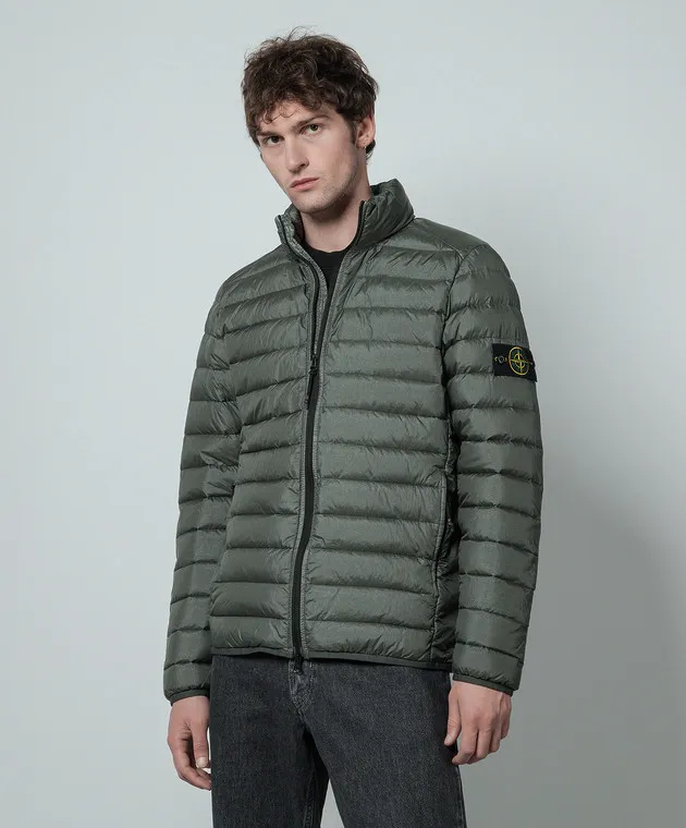 Stone Island Piumino verde con patch logo 801542424