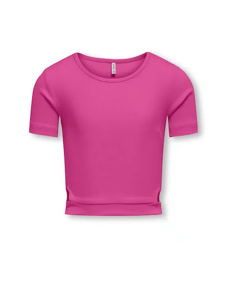 T-shirt cropped fucsia in cotone stretch con cut out 10-14 anni