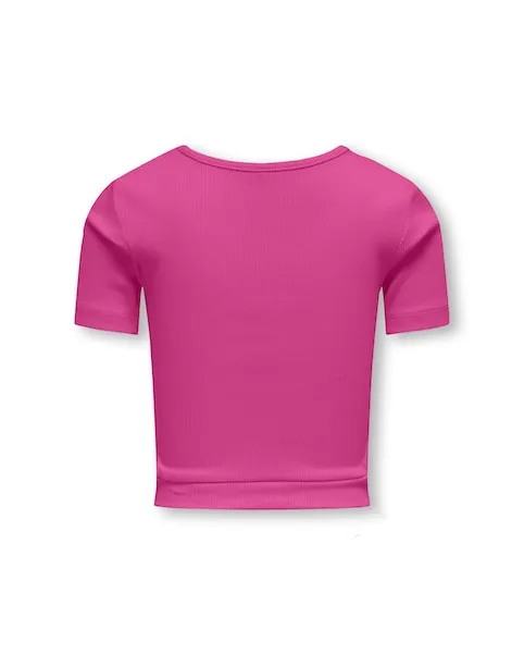 T-shirt cropped fucsia in cotone stretch con cut out 10-14 anni