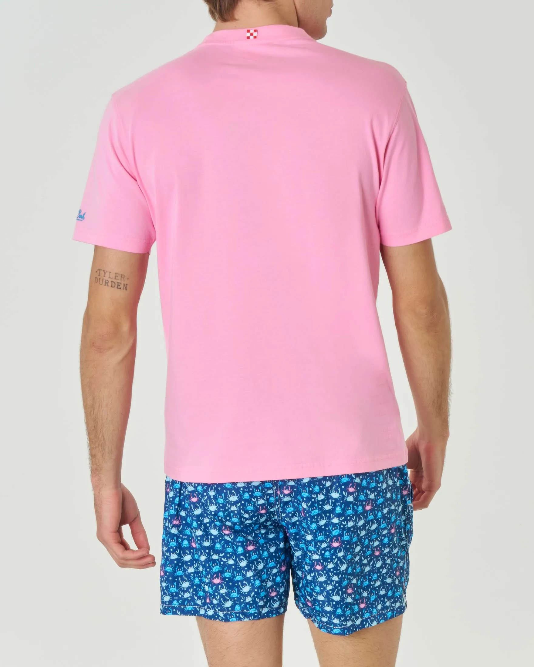 T-shirt rosa mezza manica in cotone con stampa e ricamo Mojito sul petto