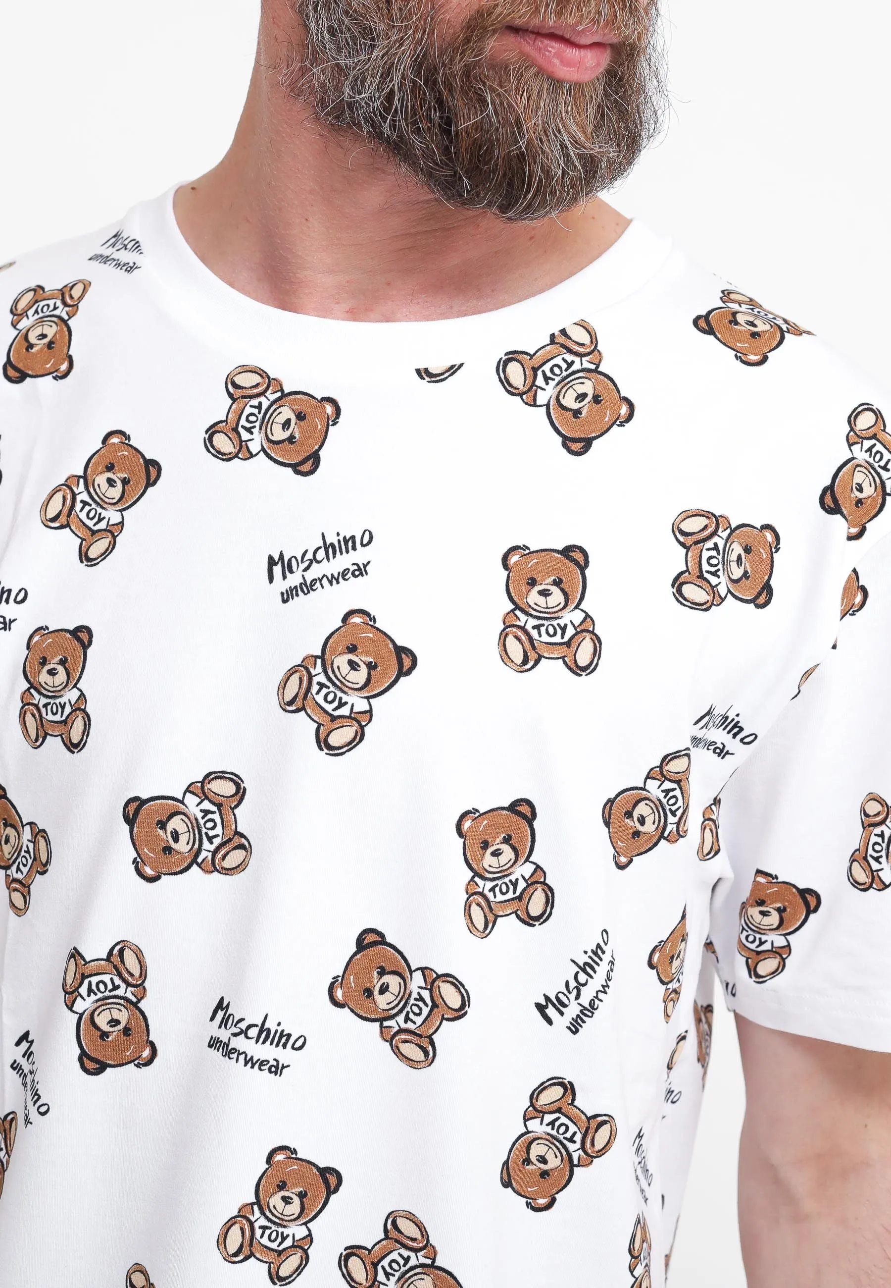 Teddy Bear Print Stretch Jersey - White