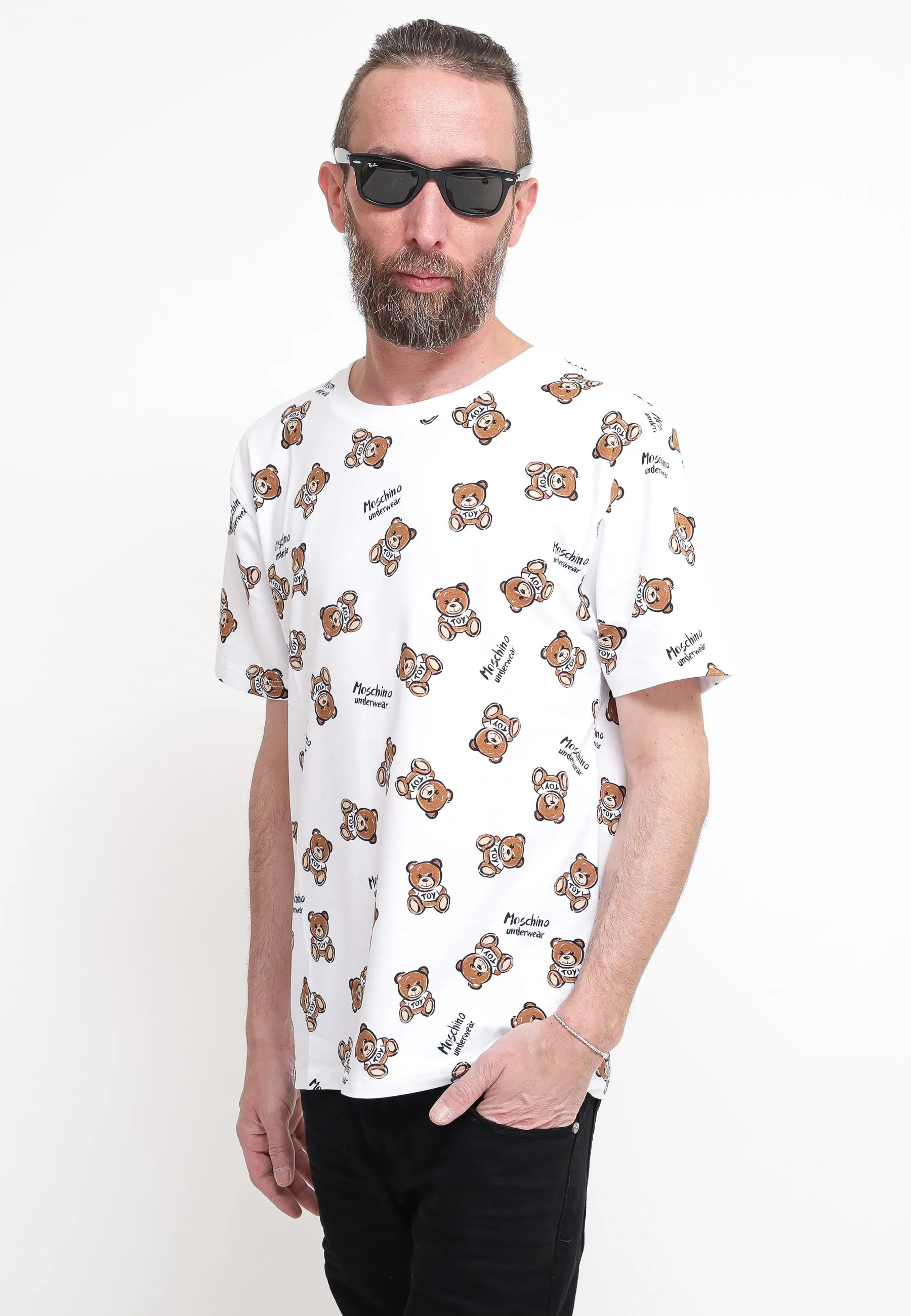 Teddy Bear Print Stretch Jersey - White